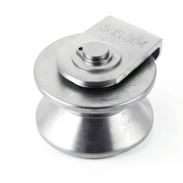 CertBuy 2 Pack 48mm V Groove Wheel Pulley, 304 Stainless Steel Silent Pulley Block, Heavy Duty Caster Wheels Sliding Gate Rollers Pressure Bearing Pulley, Loading 880lb for Handling and Moving-3