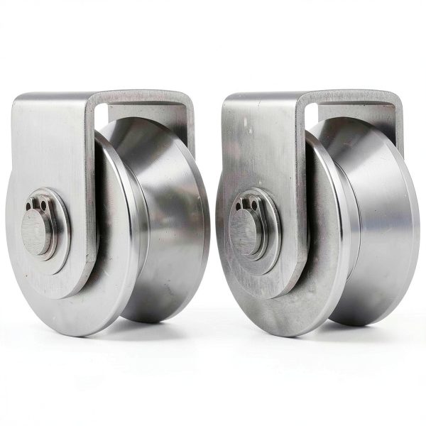 CertBuy 2 Pack 48mm V Groove Wheel Pulley, 304 Stainless Steel Silent Pulley Block, Heavy Duty Caster Wheels Sliding Gate Rollers Pressure Bearing Pulley, Loading 880lb for Handling and Moving-0