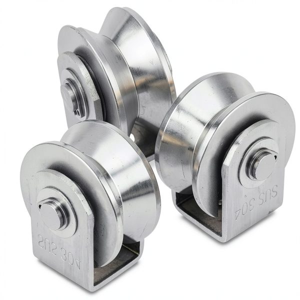 CertBuy 2 Pack 48mm V Groove Wheel Pulley, 304 Stainless Steel Silent Pulley Block, Heavy Duty Caster Wheels Sliding Gate Rollers Pressure Bearing Pulley, Loading 880lb for Handling and Moving-4