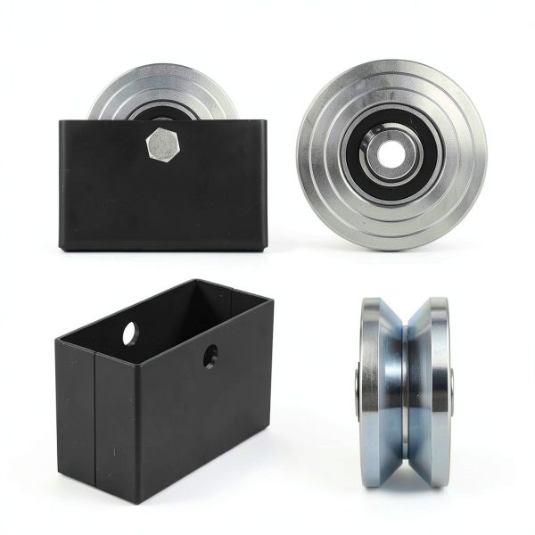 Skelang 4" V Groove Slide Gate Wheel with Welded Bracket Box, Bearings-2